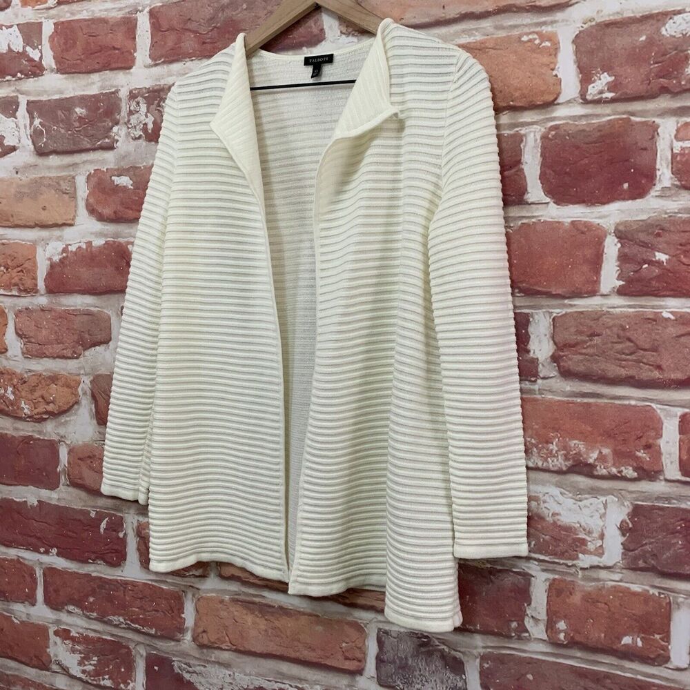Talbots Cardigan Sweater Women's XS Cream Ribbed Knit Open Front Long Sleeves - Picture 3 of 8